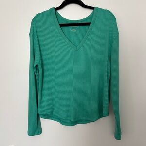 American Eagle Outfitters Teal V-Neck Ribbed Long Sleeve
